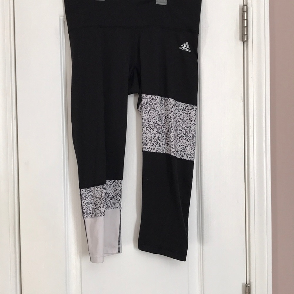 Black adidas leggings with white and black dots